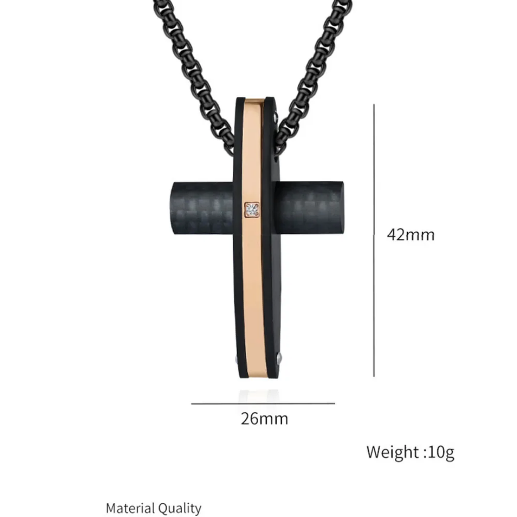 1052 Black Carbon Fiber Cross Pendant – Stainless Steel