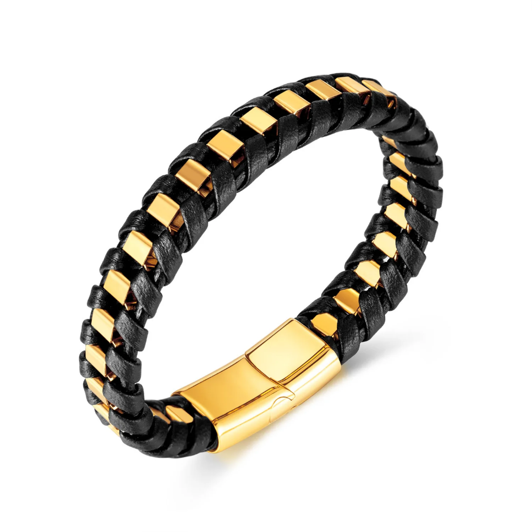 2000 |A| Stainless Steel & Braided Leather Bracelet