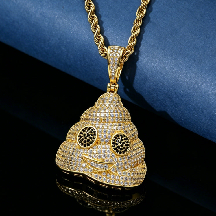 1049 HQ Iced Poop Emoji 5A CZ Pendant – Gold-Plated Brass