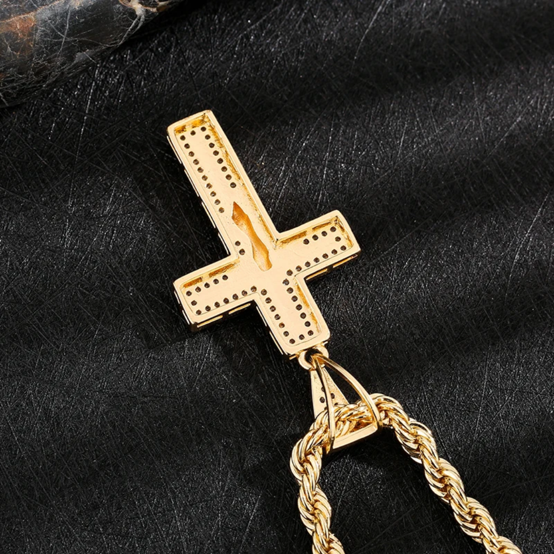 1146 |O| Brass Iced Out Jesus Crucifix Cross Pendant | Gold-Plated