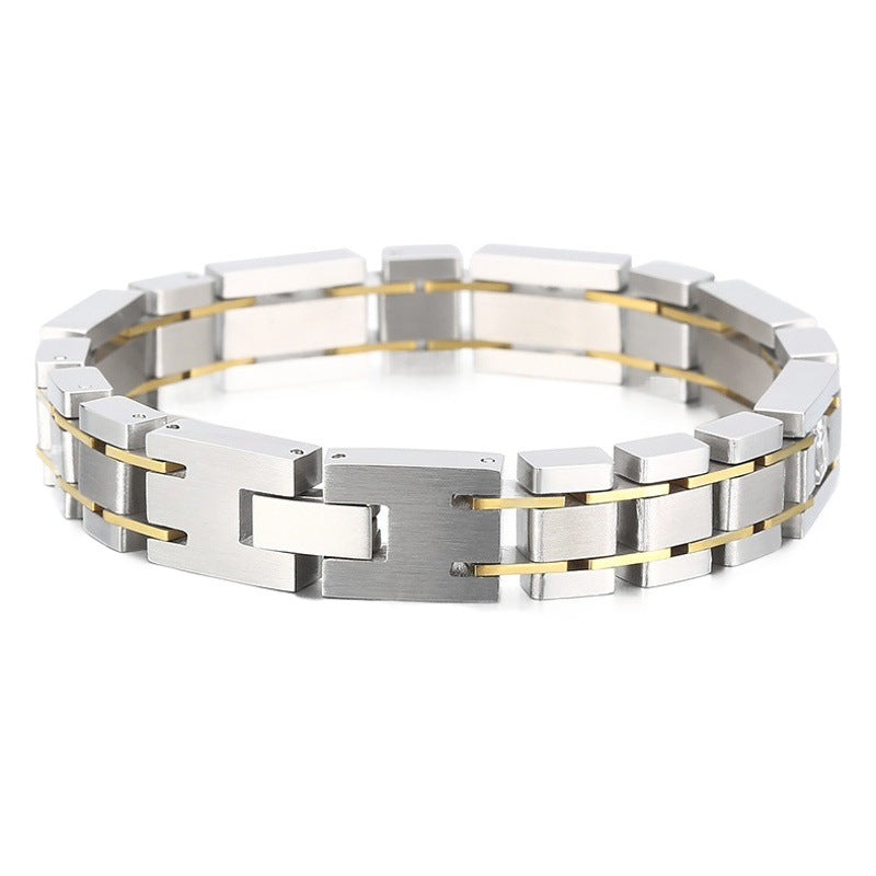2018 |M| 316 Stainless Steel Two-Tone Heavy Block Link Bracelet | 8 in