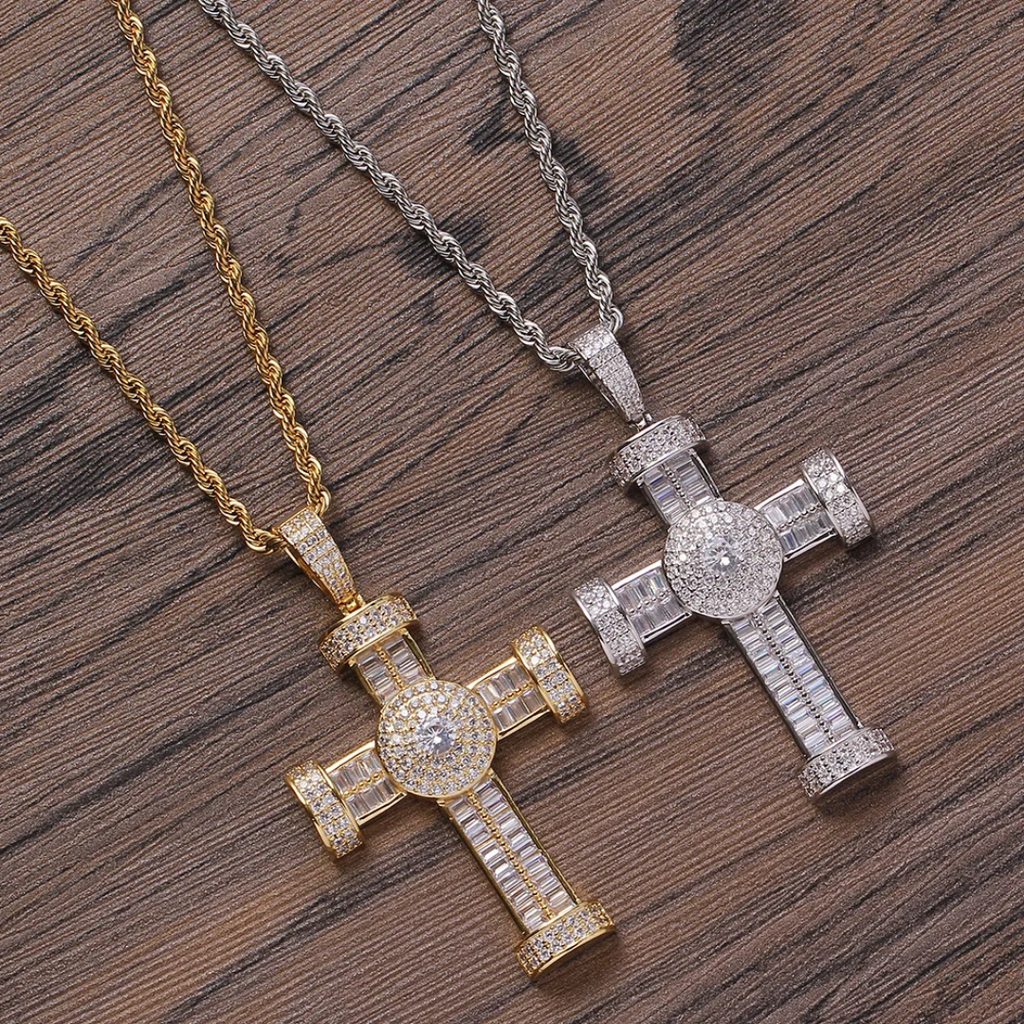 1133 |O| Silver-Plated Brass Iced Out CZ Cross Pendant