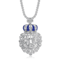 1020 Crowned Lion Head Rhinestone Pendant – Silver Tone Stainless Steel