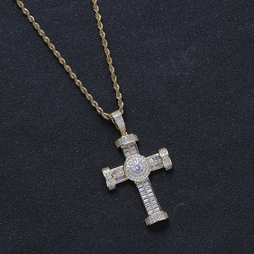 1134 |O| Gold-Plated Brass Iced Out CZ Cross Pendant