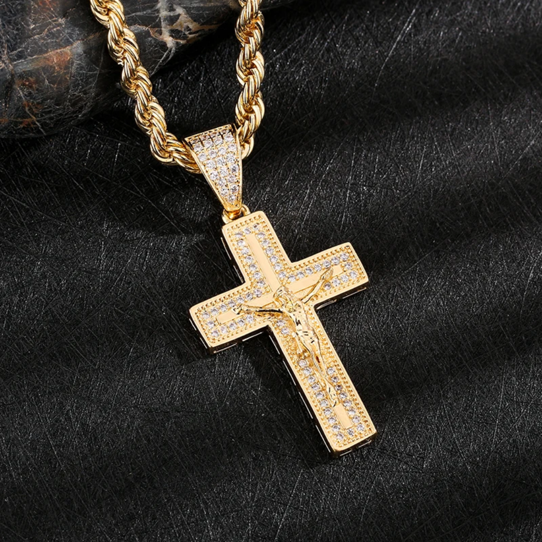 1146 |O| Brass Iced Out Jesus Crucifix Cross Pendant | Gold-Plated