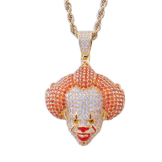 1061 Creepy Clown 3A CZ Stone Pendant – Gold-Plated Brass