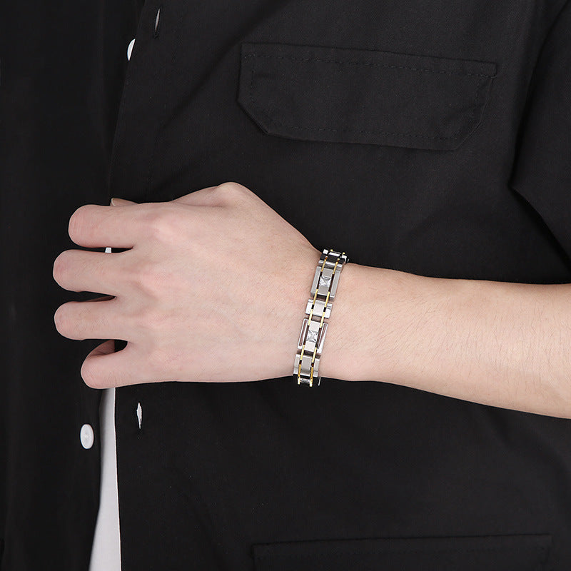 2018 |M| 316 Stainless Steel Two-Tone Heavy Block Link Bracelet | 8 in