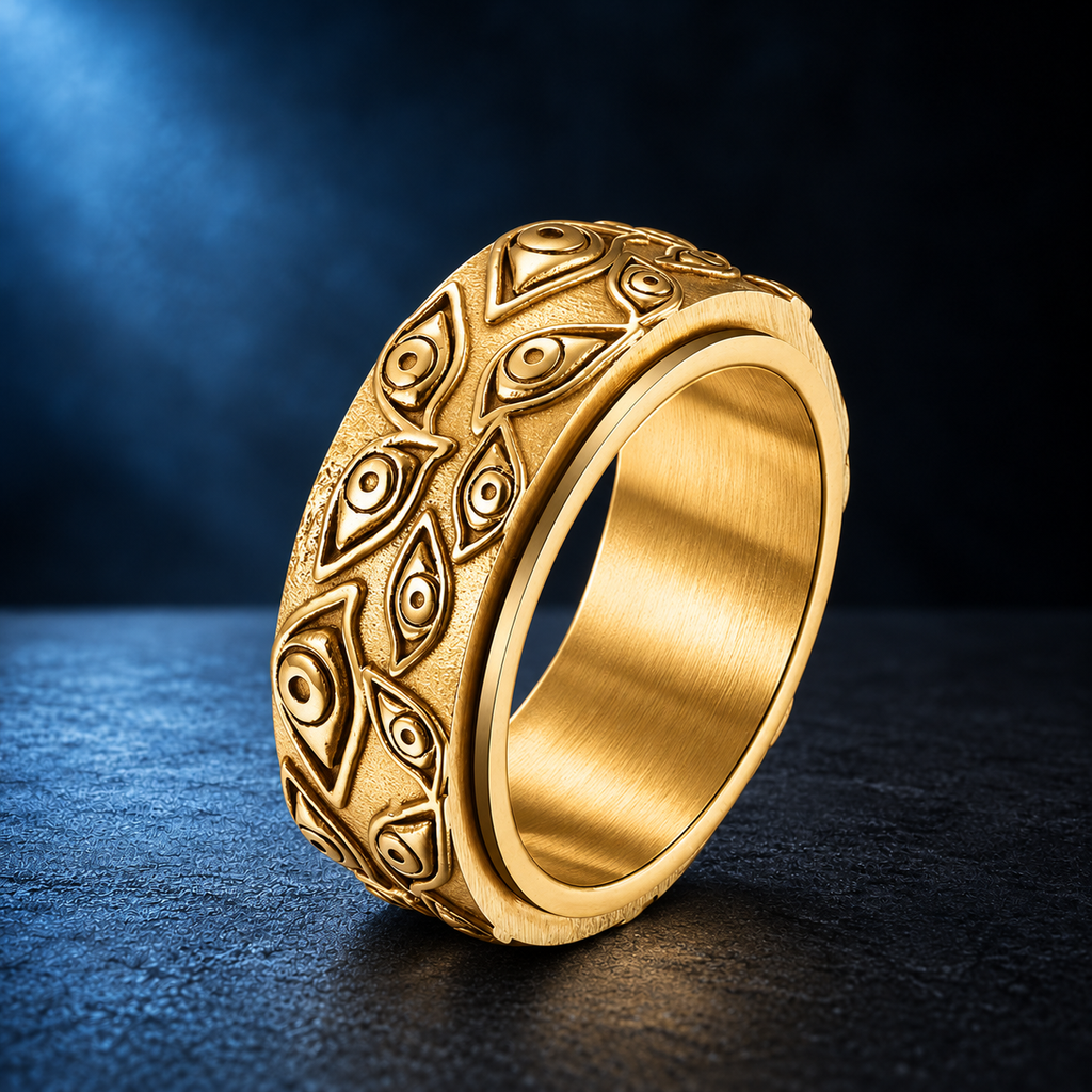 9023 |J| Gold-Plated Stainless Steel All-Seeing Eye Spinner Band Ring