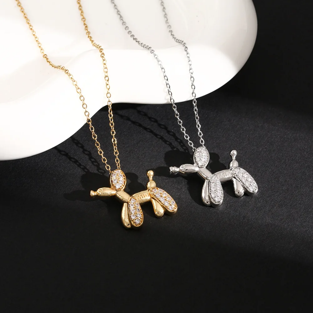 1023 Iced Balloon Dog CZ Pendant – Gold Plated Copper w/ Chain