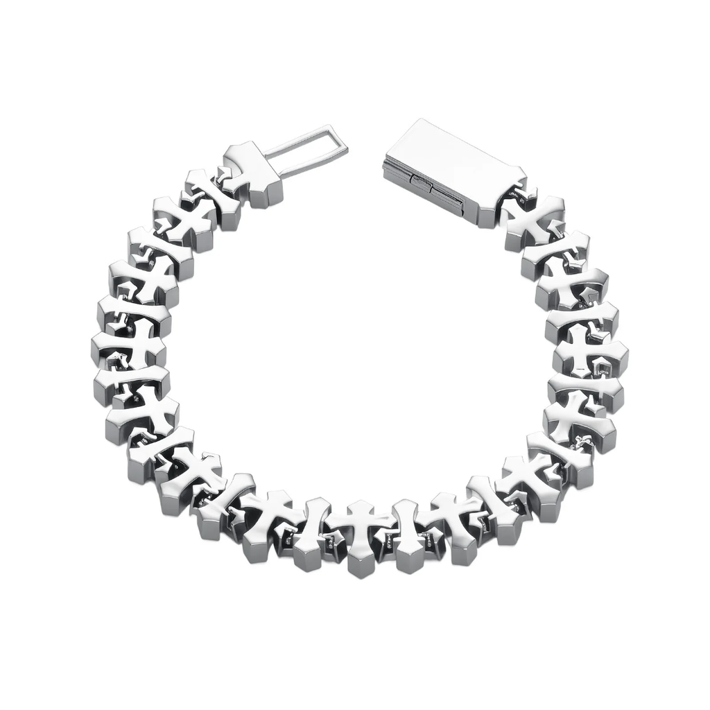 2012 |H| Brass Iced Out Cross Link Bracelet with 5A+CZ Stones | Gold-Plated or Silver-Plated