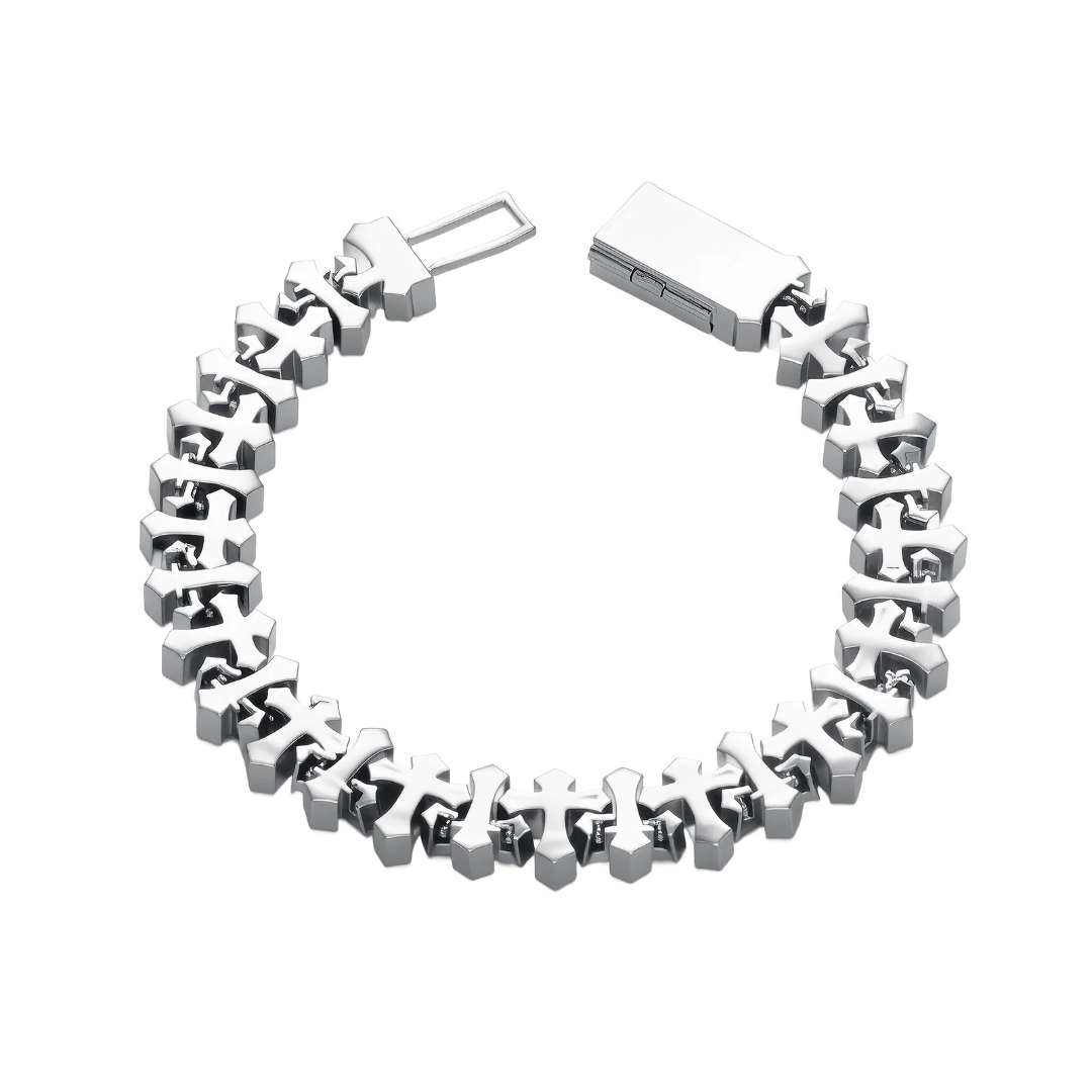 2012 |H| Brass Iced Out Cross Link Bracelet with 5A+CZ Stones | Gold-Plated or Silver-Plated