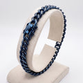 2028 |L| Blue Plated Stainless Steel Matte Cuban Link Bracelet | 8 in