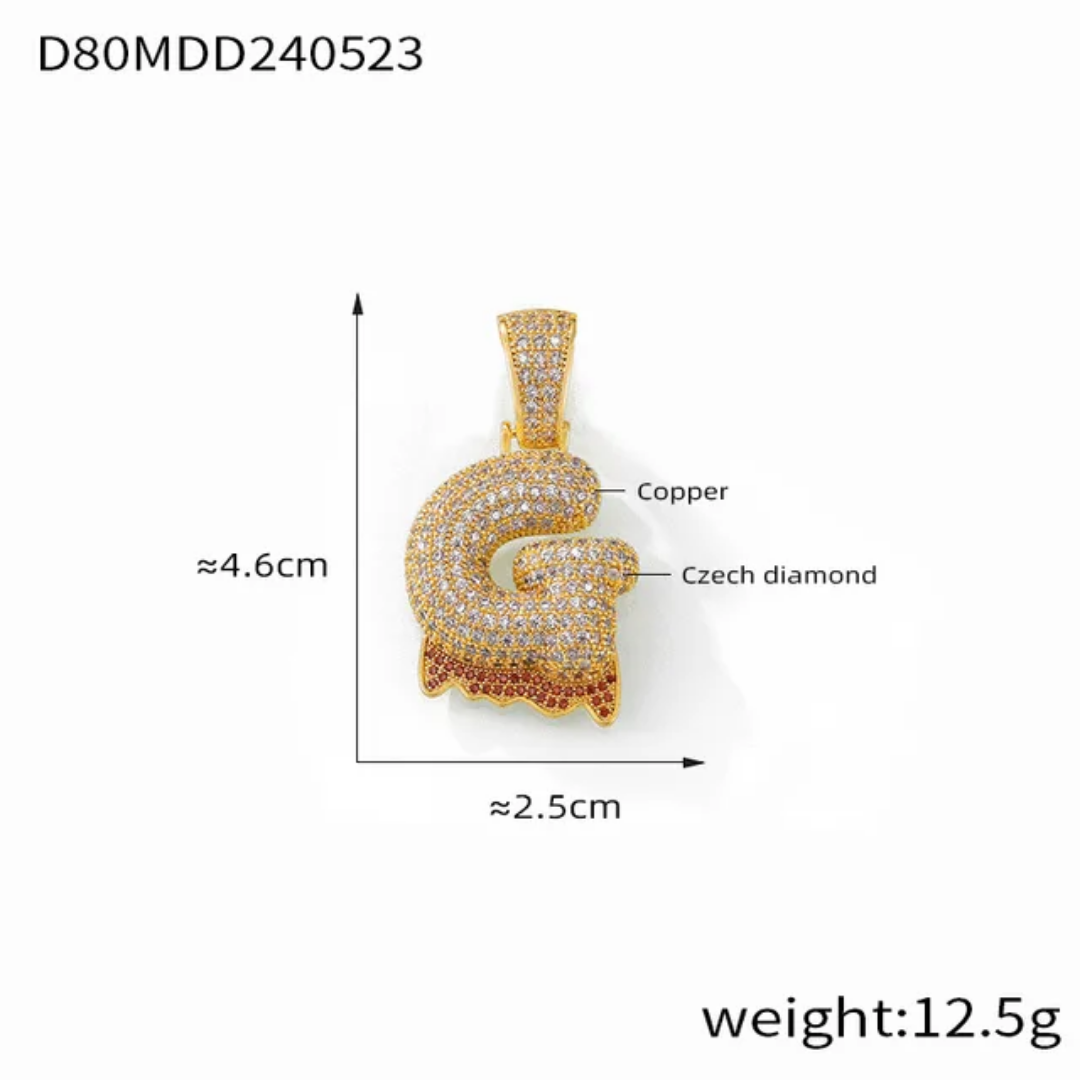 1058 HQ Iced Letter G CZ Pendant – Gold-Plated Brass