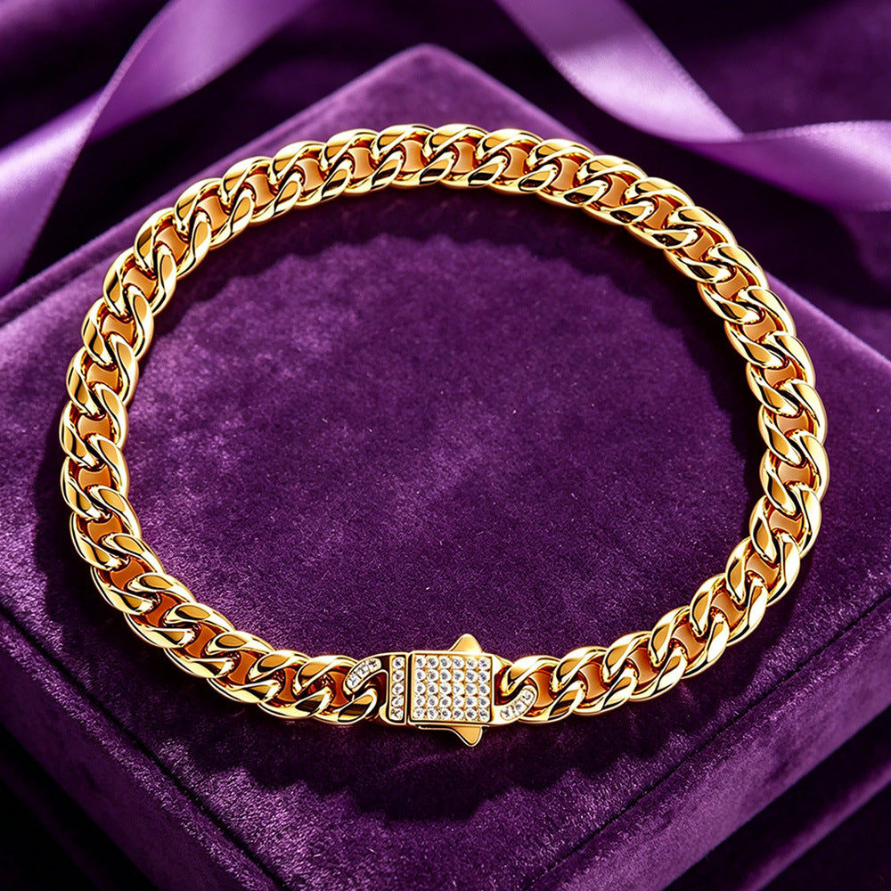 2006 |H| 316 Stainless Steel Cuban Chain Bracelet with Clear CZ Stones