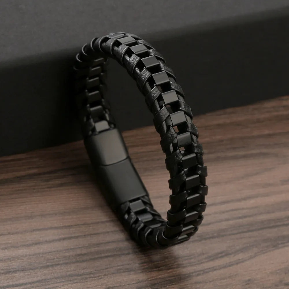 2000 |A| Stainless Steel & Braided Leather Bracelet