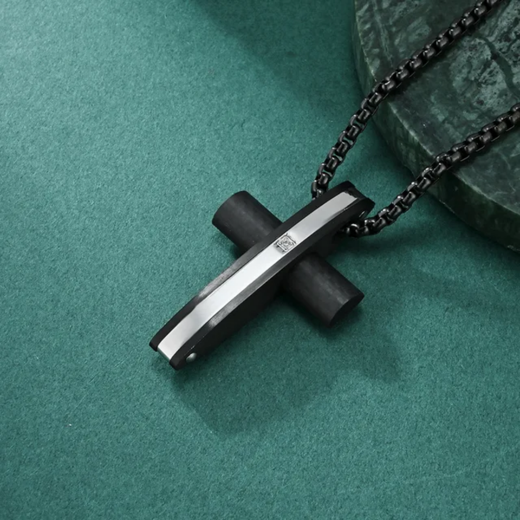 1052 Black Carbon Fiber Cross Pendant – Stainless Steel