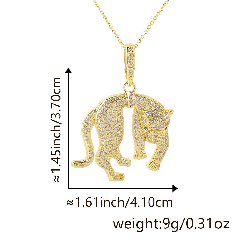 1098 Gold-Plated Leopard CZ Pendant – Brass, Unisex