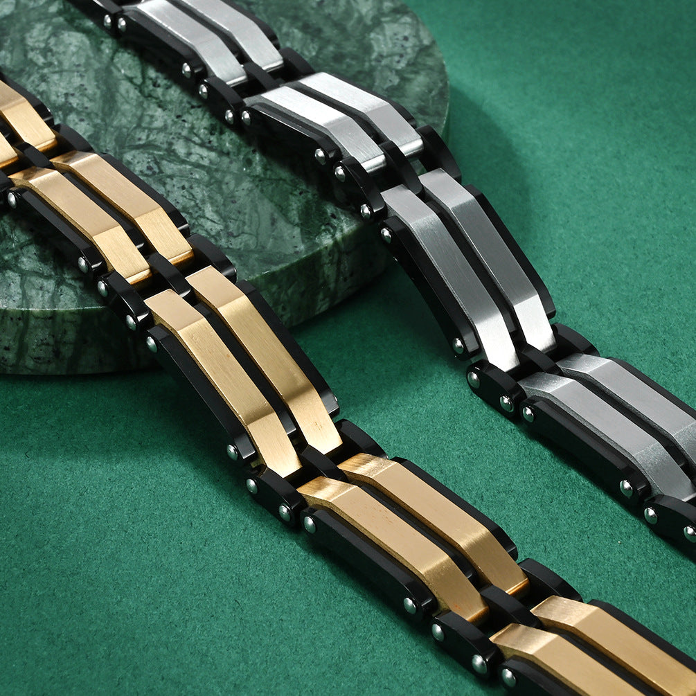 2002 |M| 6-Layer Two-Tone Stainless Steel Bracelet