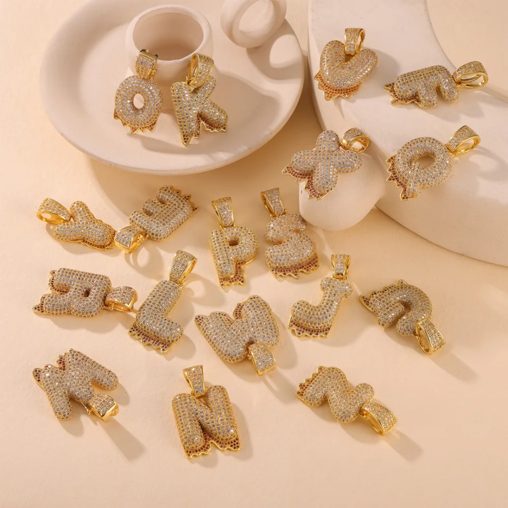 1058 HQ Iced Letter G CZ Pendant – Gold-Plated Brass