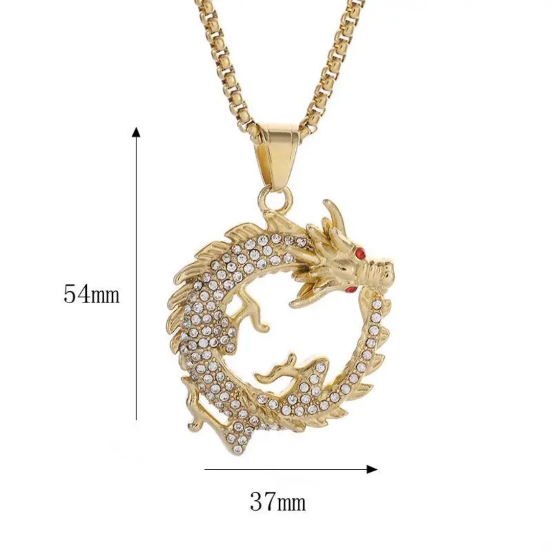 1021 Iced Dragon Pendant – Gold Plated Stainless Steel