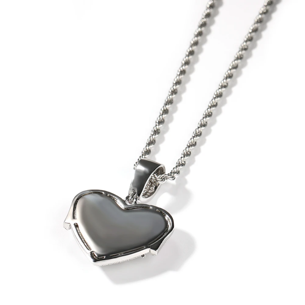 1127 Silver Brass Iced Out CZ Dripping Heart Pendant