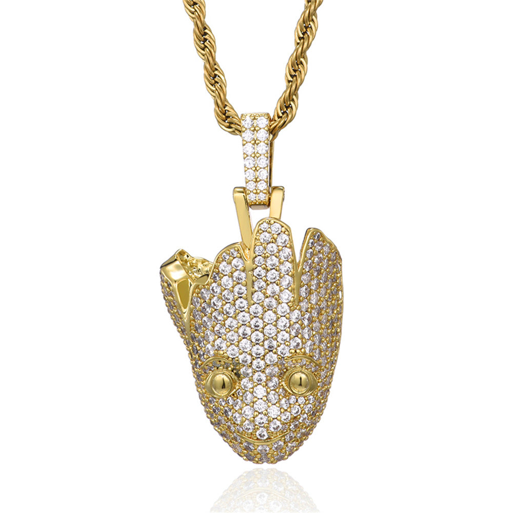 1043 Iced Monster CZ Pendant – Gold-Plated Brass