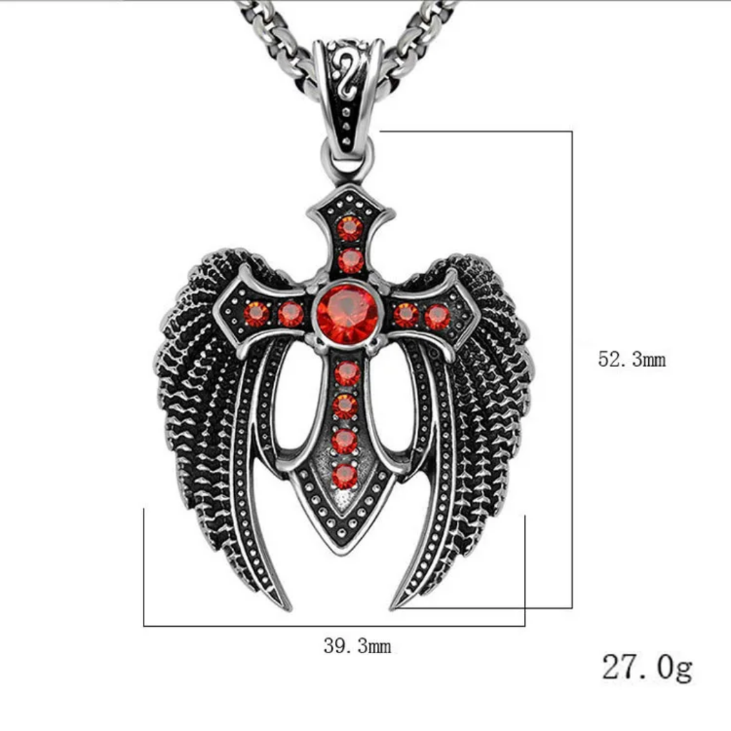 1064 Angel Wings Cross Rhinestone Pendant – Stainless Steel