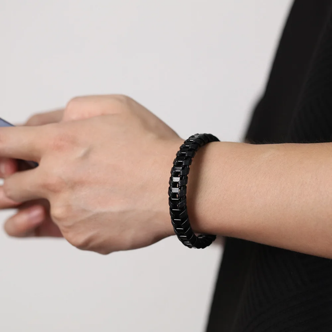 2000 |A| Stainless Steel & Braided Leather Bracelet