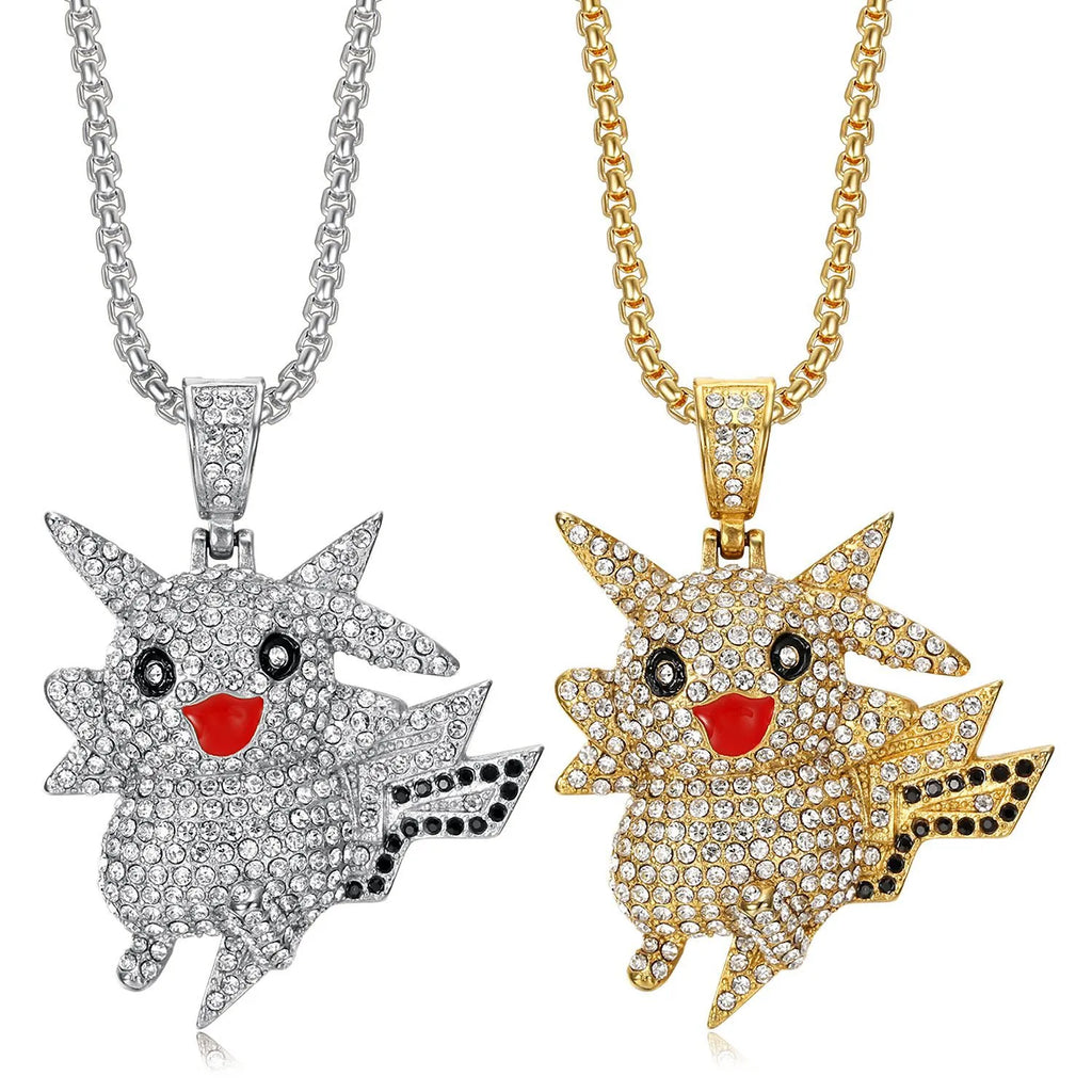 1131 Silver-Plated Stainless Steel Iced Out Running Electric Mouse Cartoon Character Pendant