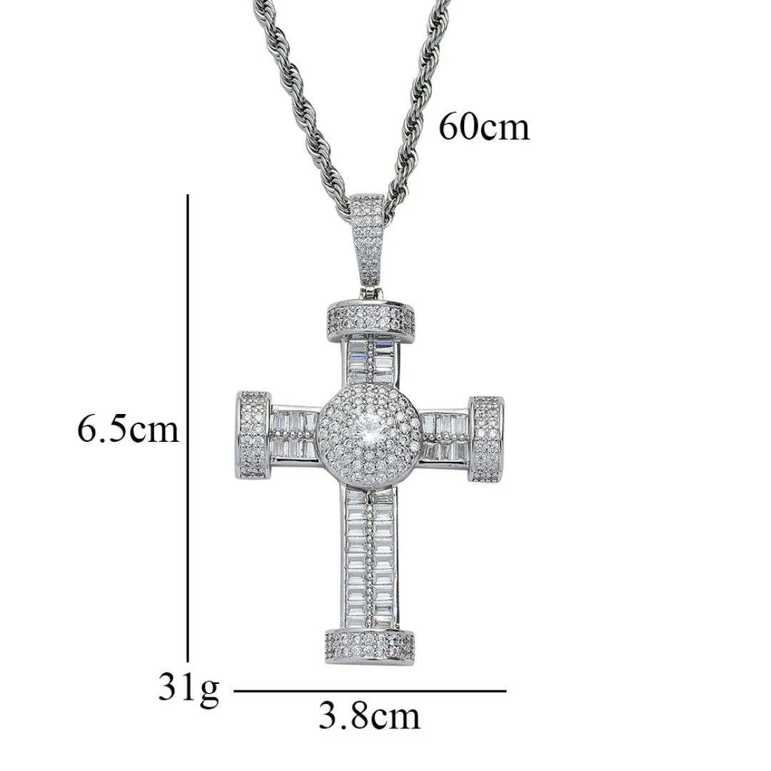 1134 |O| Gold-Plated Brass Iced Out CZ Cross Pendant