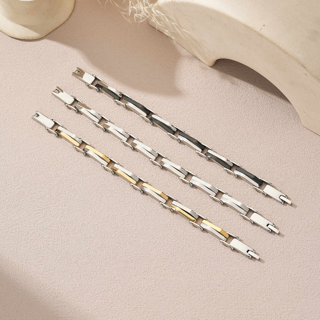 2003 |M| Multi-Row Two-tone Stainless Steel Geometric Bracelet