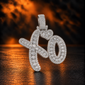 1170 |O| Brass Iced Out CZ Crown XO Letter Pendant | Silver-Tone