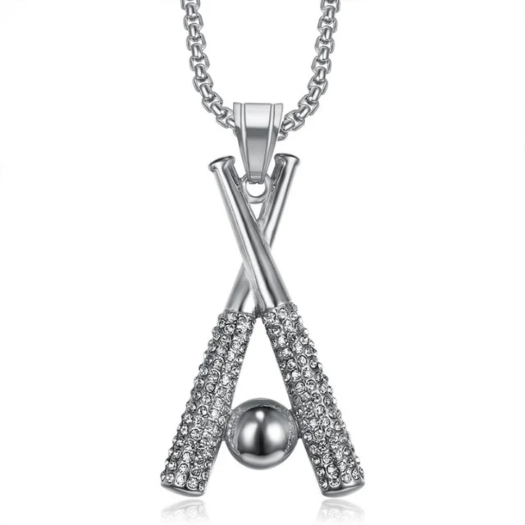 1117 Silver Tone Stainless Steel Baseball Bat Pendant