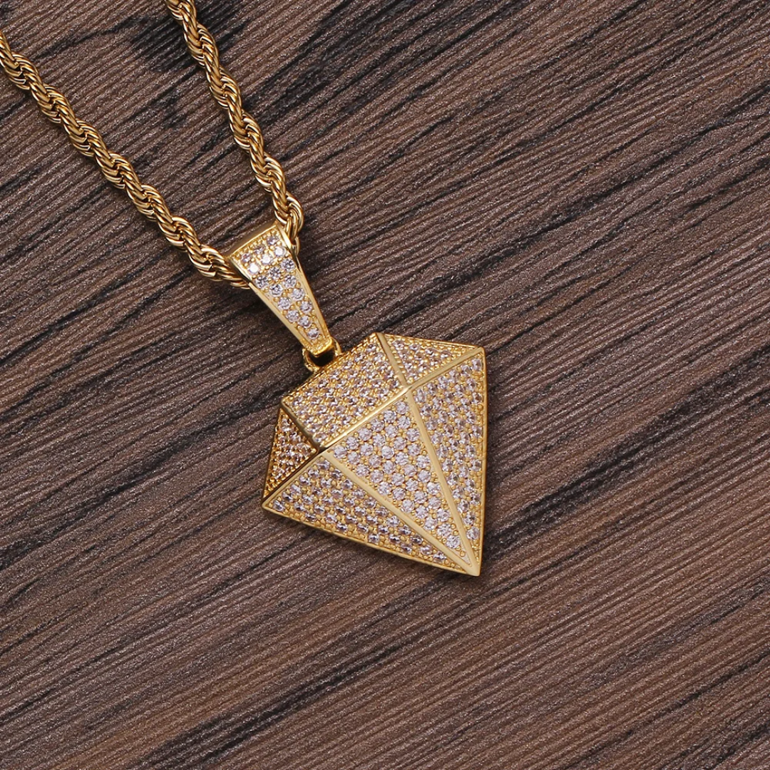 1039 HQ Iced Diamond-Shaped CZ Pendant – Gold-Plated Brass