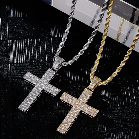 1119 Gold-Plated Brass Cross Pendant with Clear CZ