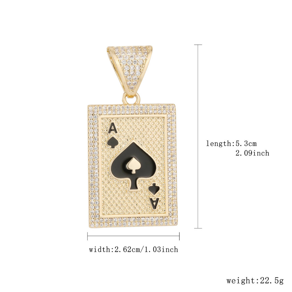 1140 |O| Brass Iced Out Ace of Spades Card Pendant | Gold-Plated