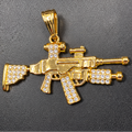 1100 HQ 18K Gold-Filled Machine Gun CZ Pendant – Brass