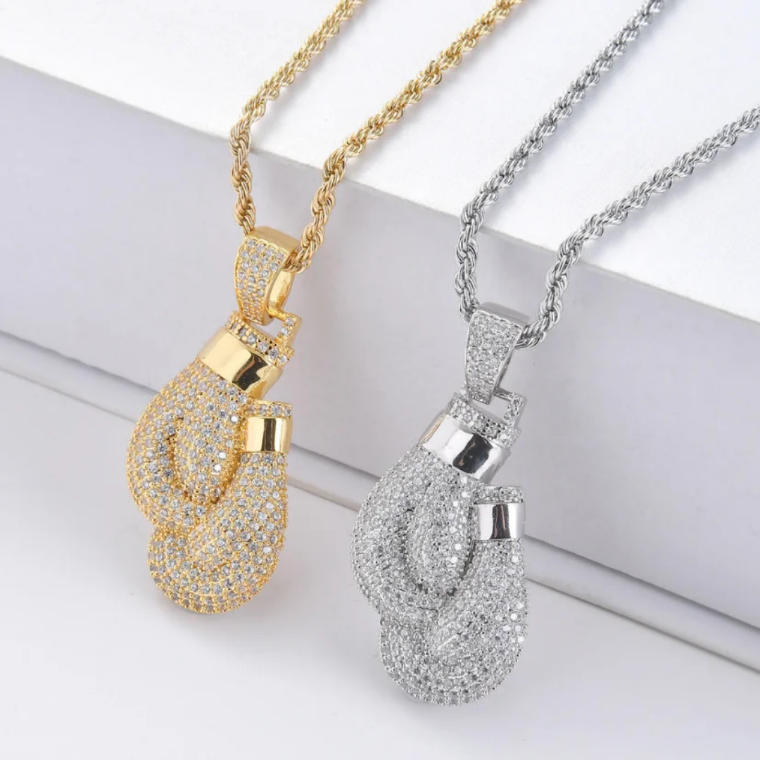 1055 Iced Boxing Gloves CZ Pendant – Gold-Plated Brass