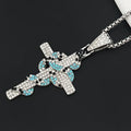 1026 Blue Iced Snake Cross Pendant – Silver Plated Stainless Steel