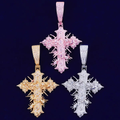1137 |O| Brass Iced Out CZ Thorn Cross Pendant | Rose Gold-Plated, Gold-Plated or Silver-Plated