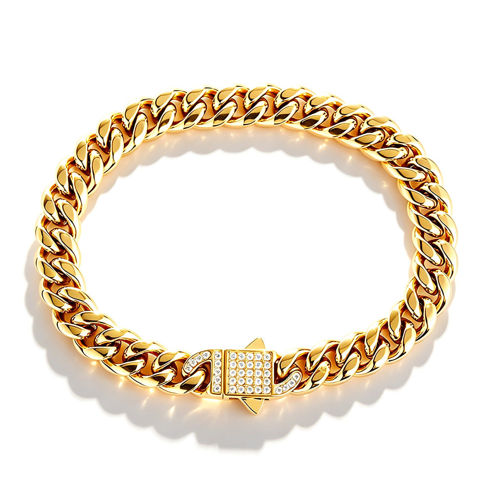 2006 |H| 316 Stainless Steel Cuban Chain Bracelet with Clear CZ Stones