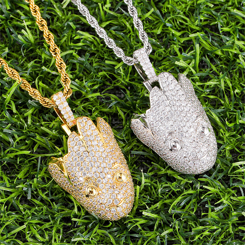 1043 Iced Monster CZ Pendant – Gold-Plated Brass