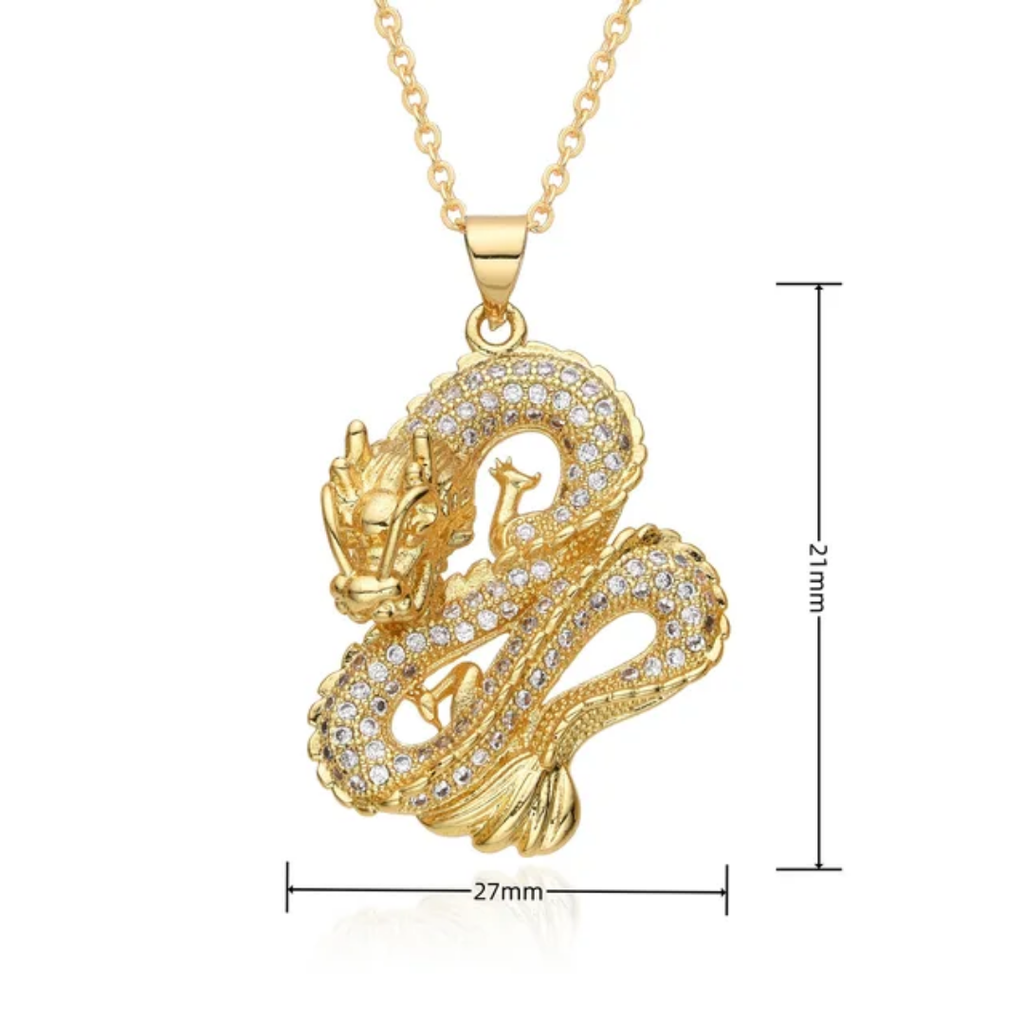 1109 Gold-Tone Brass Iced Dragon Pendant