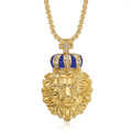 1019 Crowned Lion Head Rhinestone Pendant – Gold Tone Stainless Steel