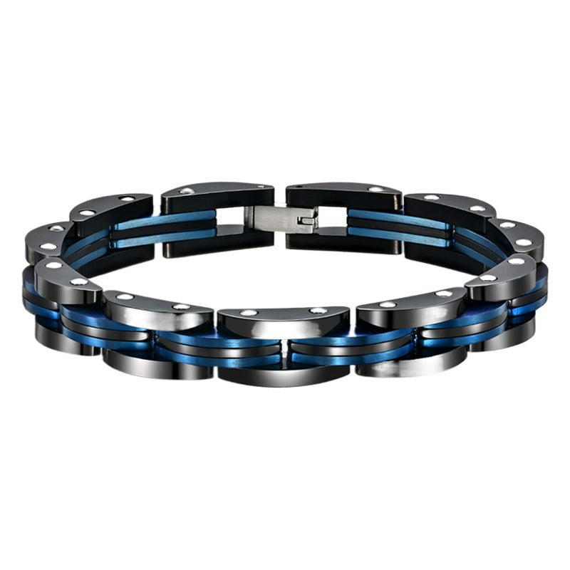 2009 |M| 316 Stainless Steel Black & Blue Link Bracelet | 8.5 in