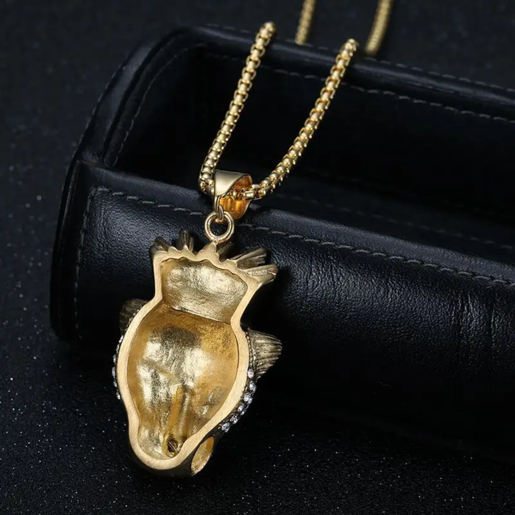 1122 Gold-Plated Stainless Steel Iced Crown Leopard Head Pendant