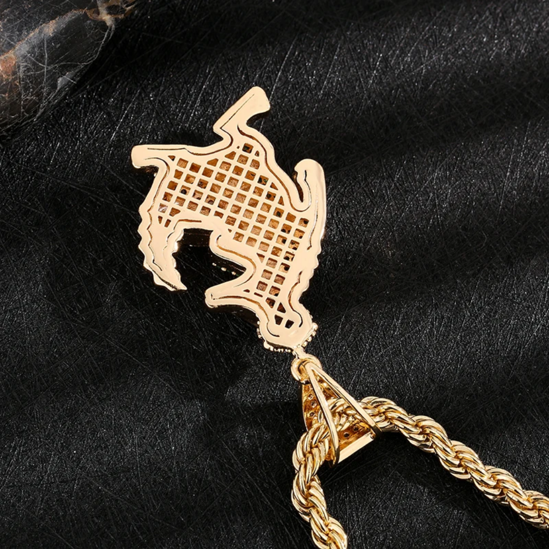 1145 |O| Brass Iced Out Crown Alligator Money Bag Pendant | Gold-Plated