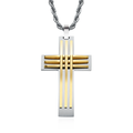 1053 Stainless Steel Curved Cross Pendant – Steel & Gold
