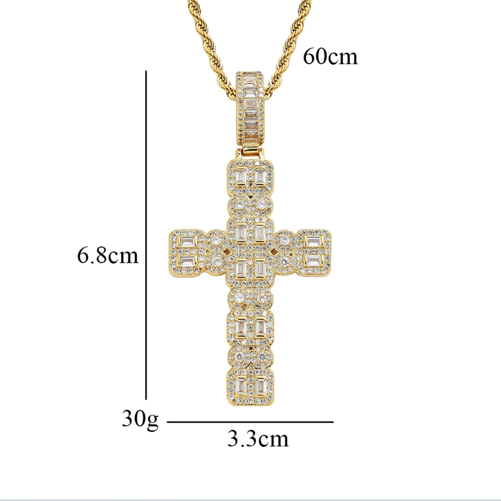 1097 Gold-Plated CZ Cross Pendant, Unisex