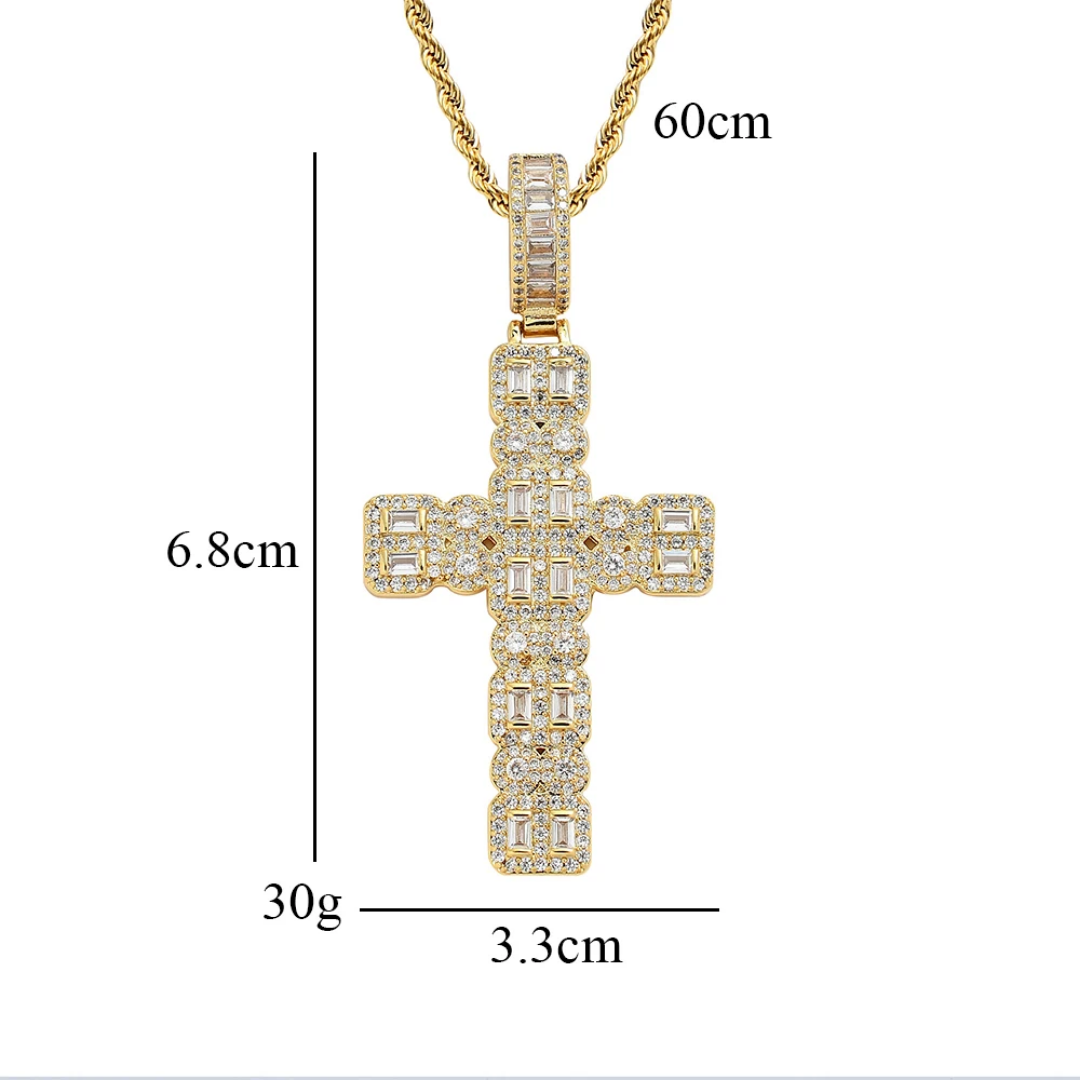1097 Gold-Plated CZ Cross Pendant, Unisex